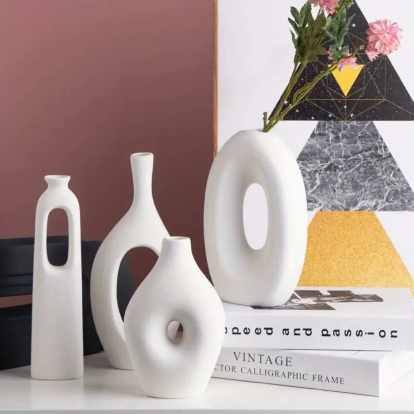 4-Piece White Ceramic Boho Vase Set - Zornits