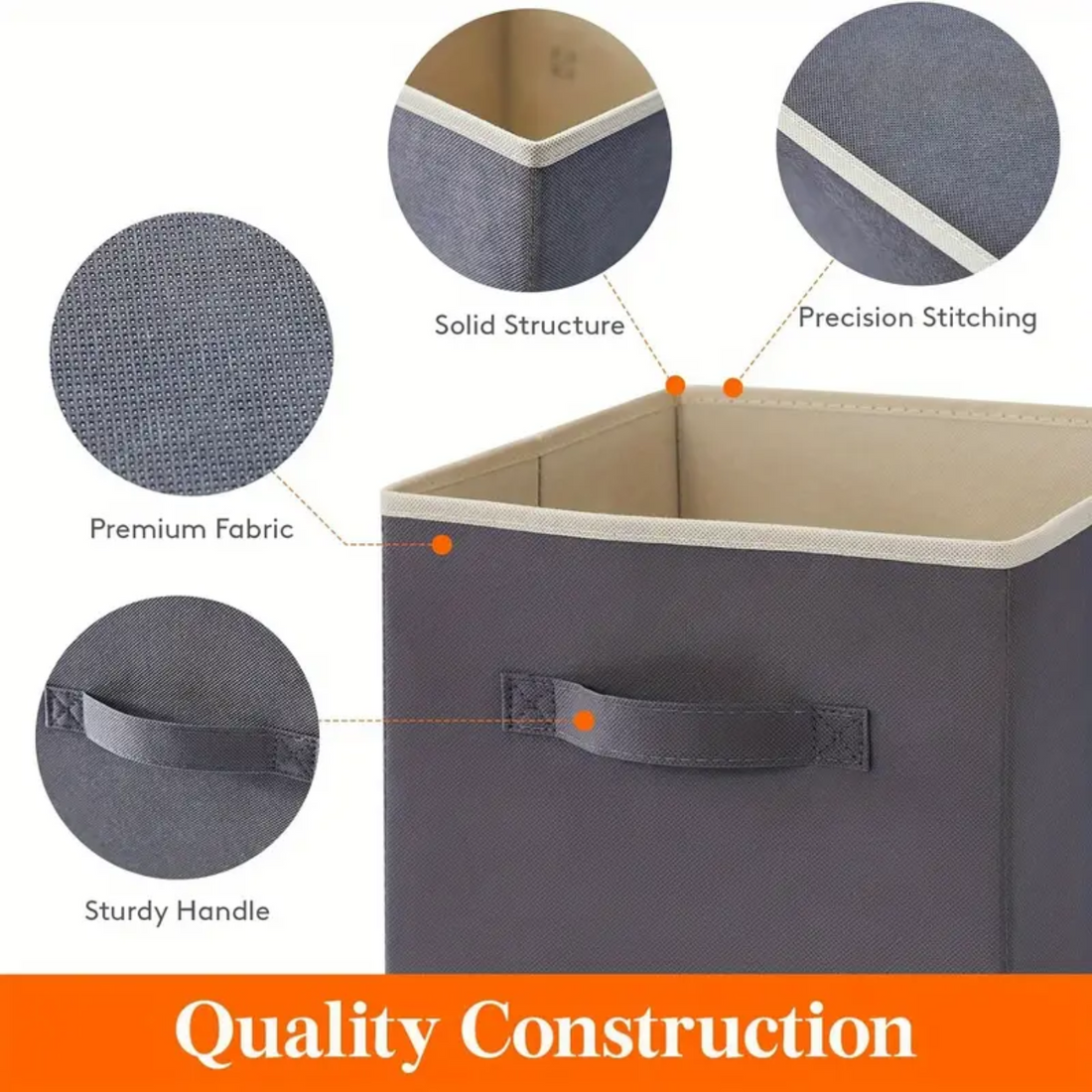 Set of 6 Grey 11-Inch Collapsible Storage Cubes - Zornits