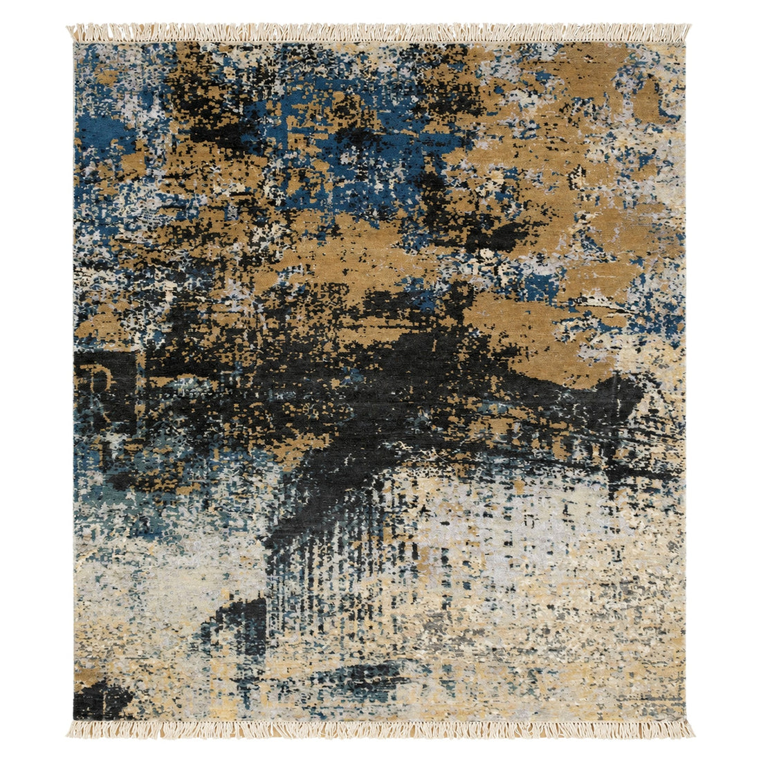 Sanganer Modern Hand knotted Abstract Painting Rug, full view on a white background