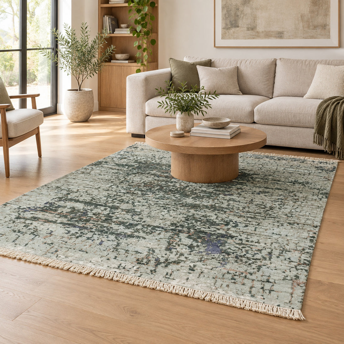 Serpant Modern Hand knotted Abstract Pattern Rug, full view on a white background