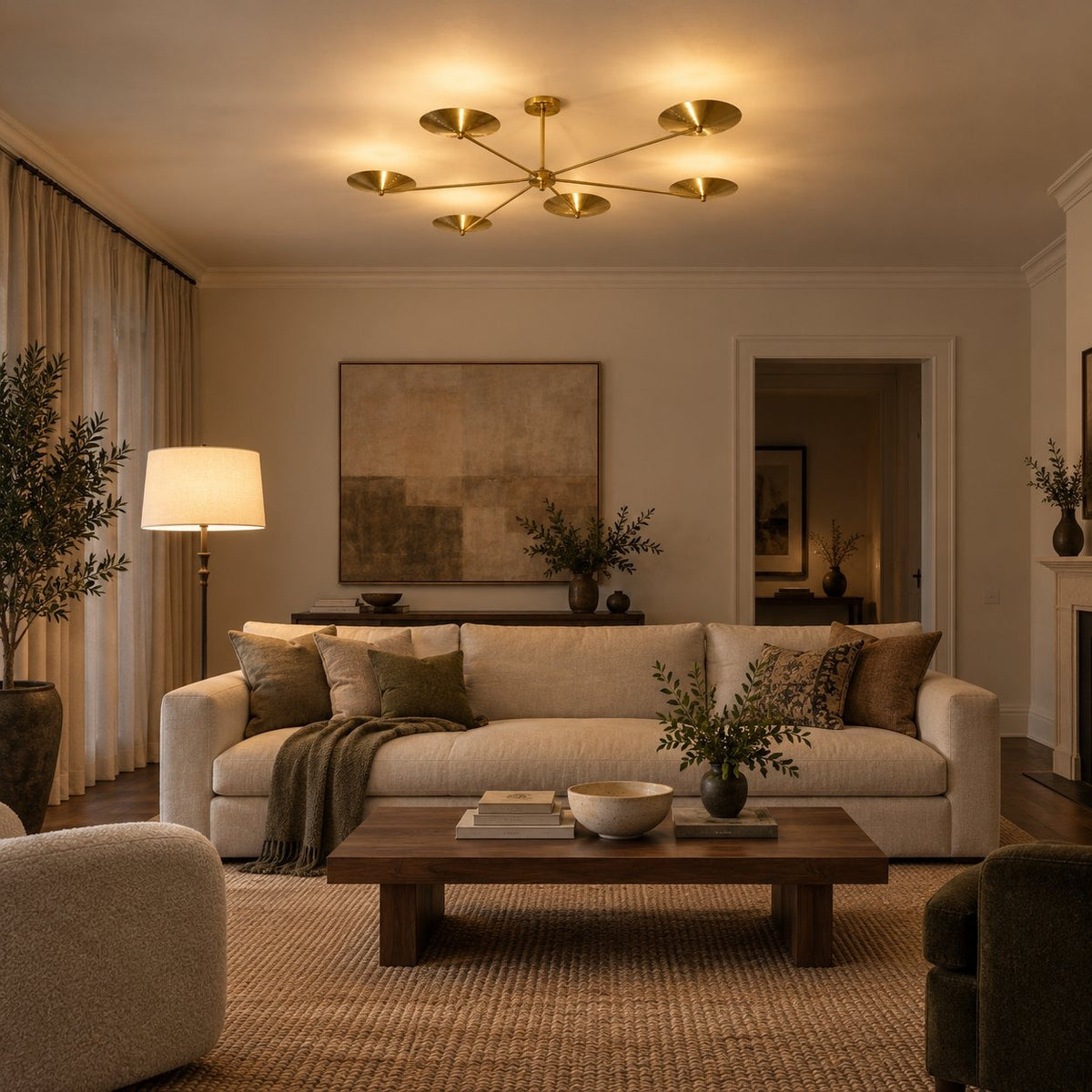 6-Light Brass Sputnik Chandelier – Vintage Starburst Design in a room