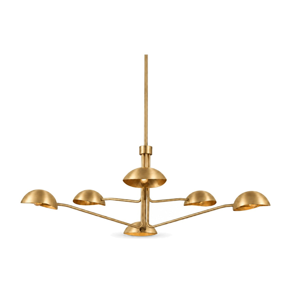 6 light brass sputnik vintage round spider dome chandelier fixture in brushed brass