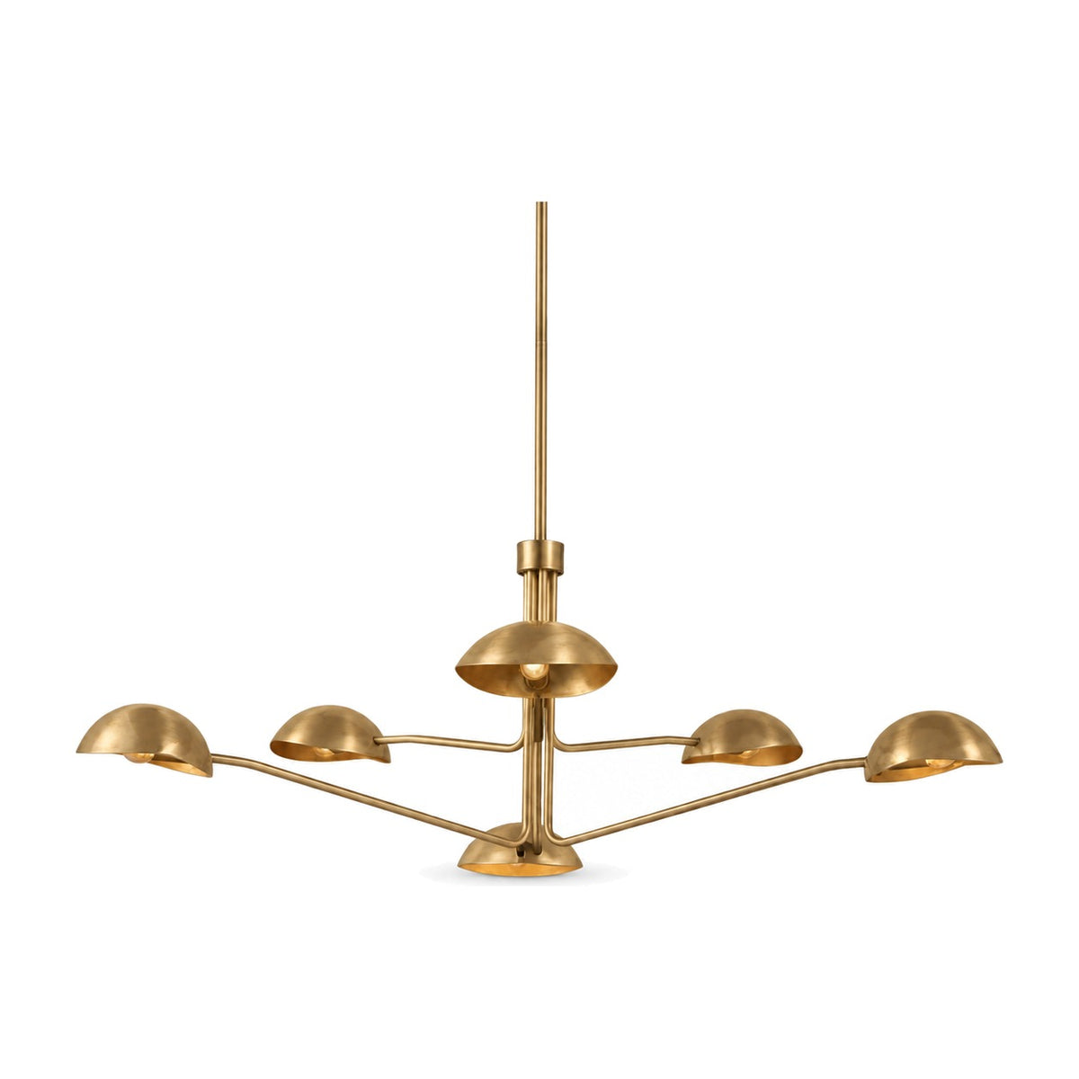 6 light brass sputnik vintage round spider dome chandelier fixture in raw brass