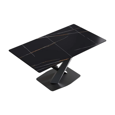 Modern dining table with a black sintered stone top