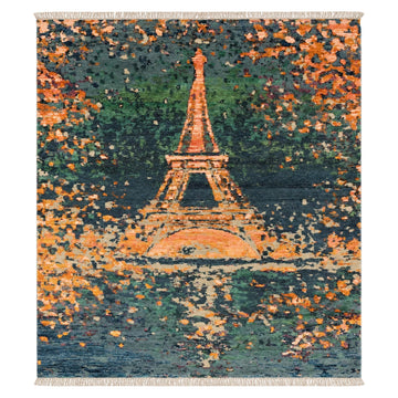 Eiffel Tower Handmade Woolen Carpet, full view on a white background