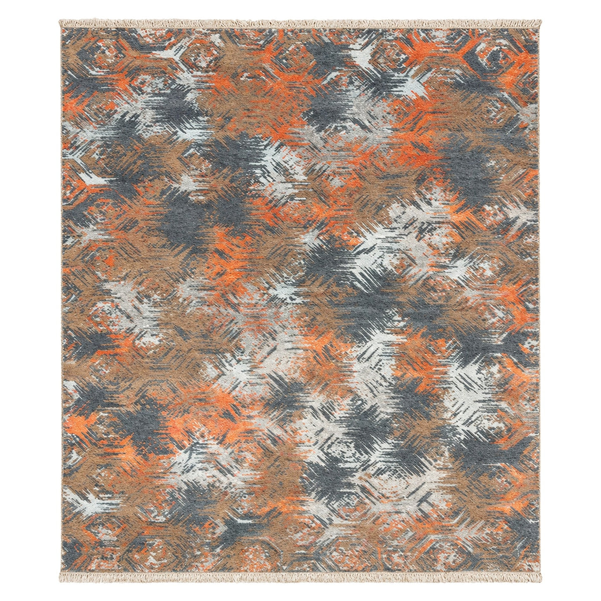 Erased Granite Colorful Geometric Handmade Rug, full view on a white background