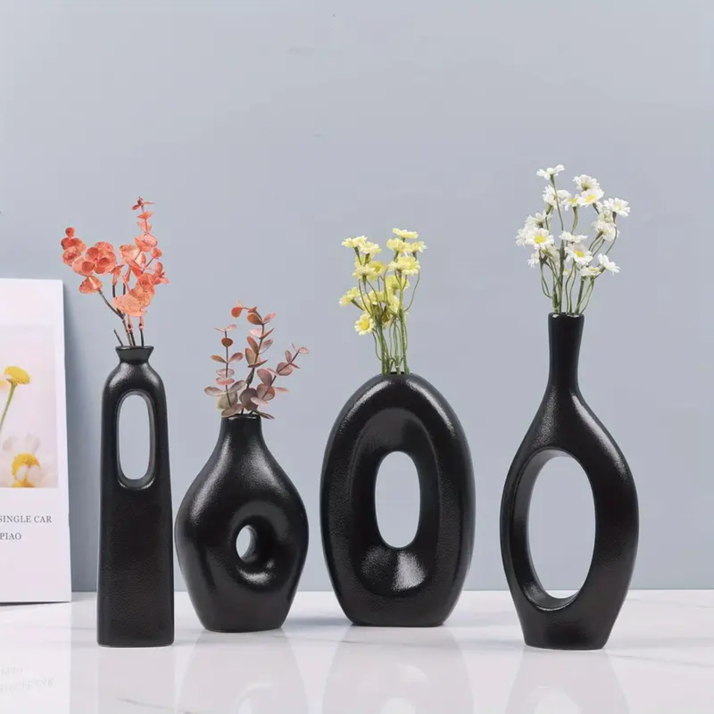 4-Piece White Ceramic Boho Vase Set - Zornits