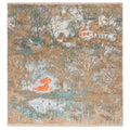 Blue Tree of life Painting Handmade Transitional wool and silk Rug, full view on a white background