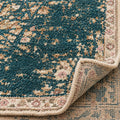 Dynamic Strokes Transitional Rug for bedroom, folded corner showing the back