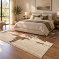 Erased Luxe Silk Ivory Modern designer Rug in a bedroom