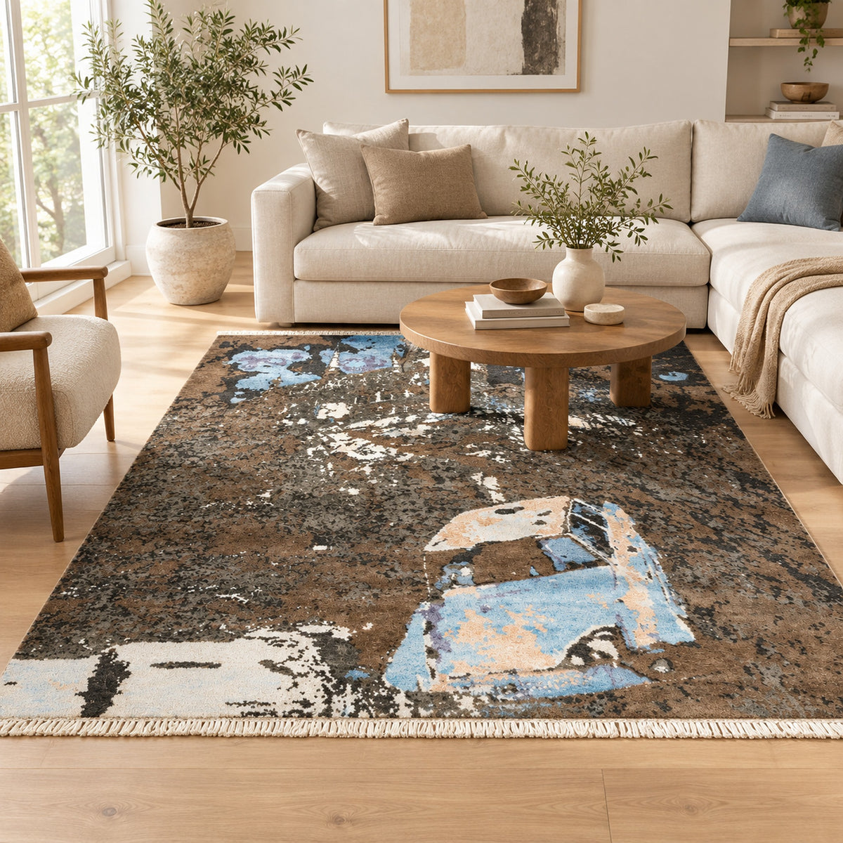 High Quality Green Grey Abstract Painting Rug for Bedroom in a living room
