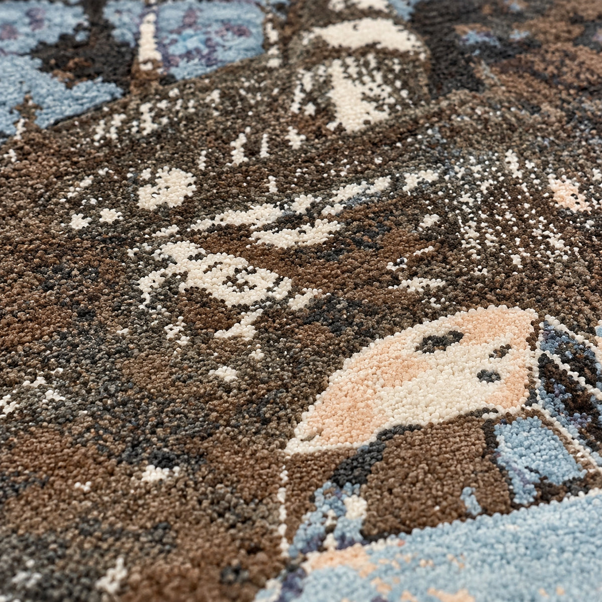 High Quality Green Grey Abstract Painting Rug for Bedroom, close up of the texture