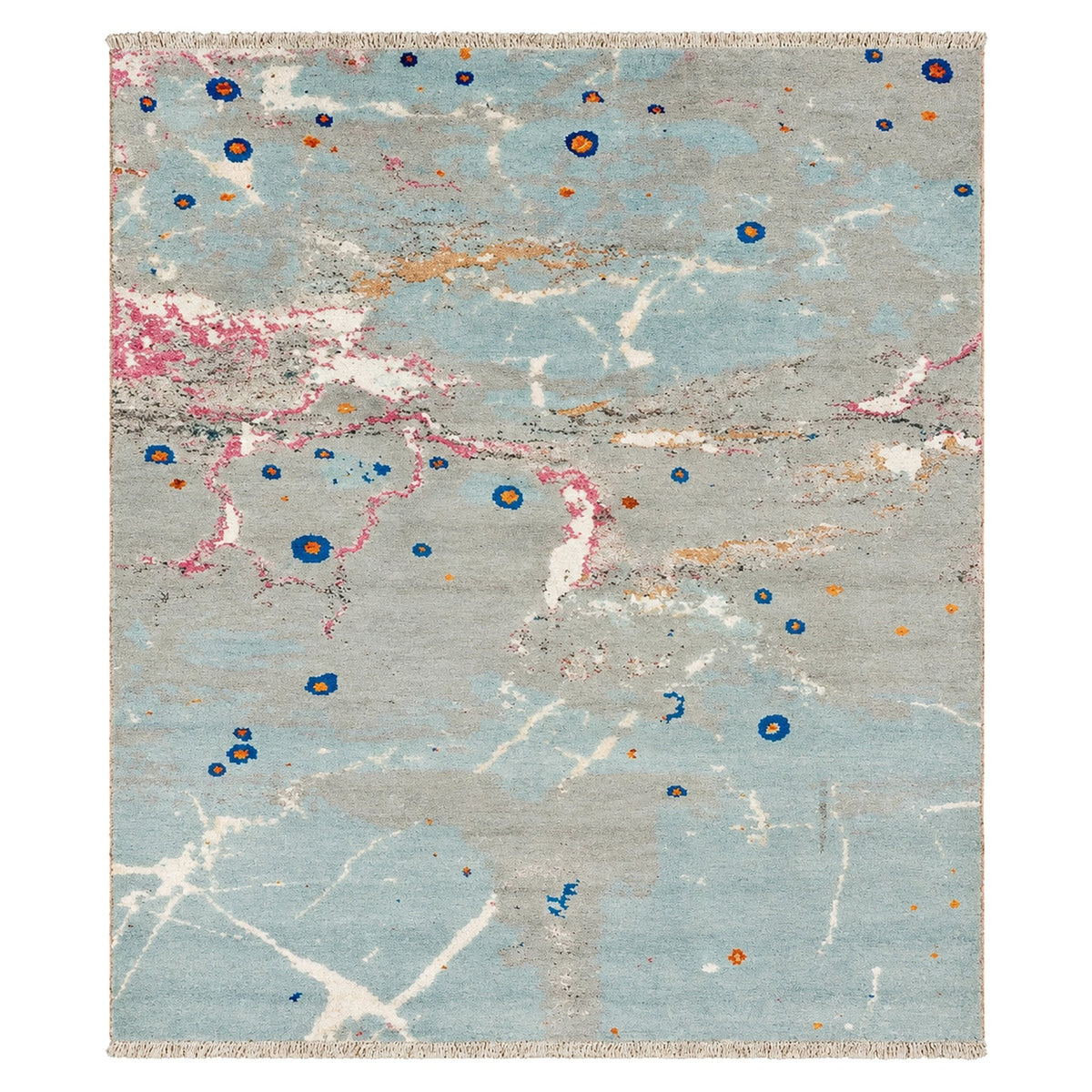 Unstring Earth Grey Abstract Soft Pile Wool Silk Rug, full view on a white background