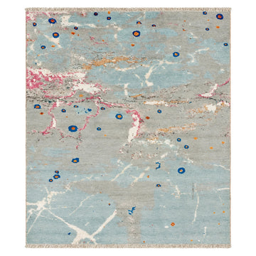 Unstring Earth Grey Abstract Soft Pile Wool Silk Rug, full view on a white background
