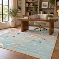 Unstring Earth Grey Abstract Soft Pile Wool Silk Rug in a home office