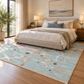 Unstring Earth Grey Abstract Soft Pile Wool Silk Rug in a bedroom