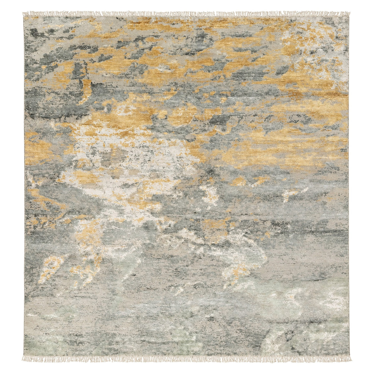 Majestic Abstract Pattern Hand Knotted wool & Silk for bedroom Rug, full view on a white background