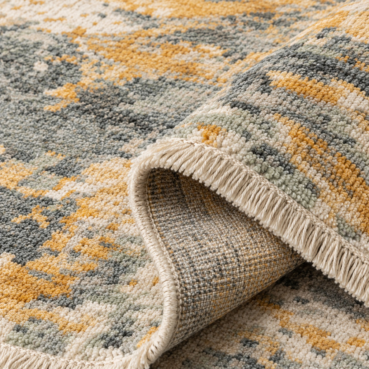 Majestic Abstract Pattern Hand Knotted wool & Silk for bedroom Rug, folded corner showing the back