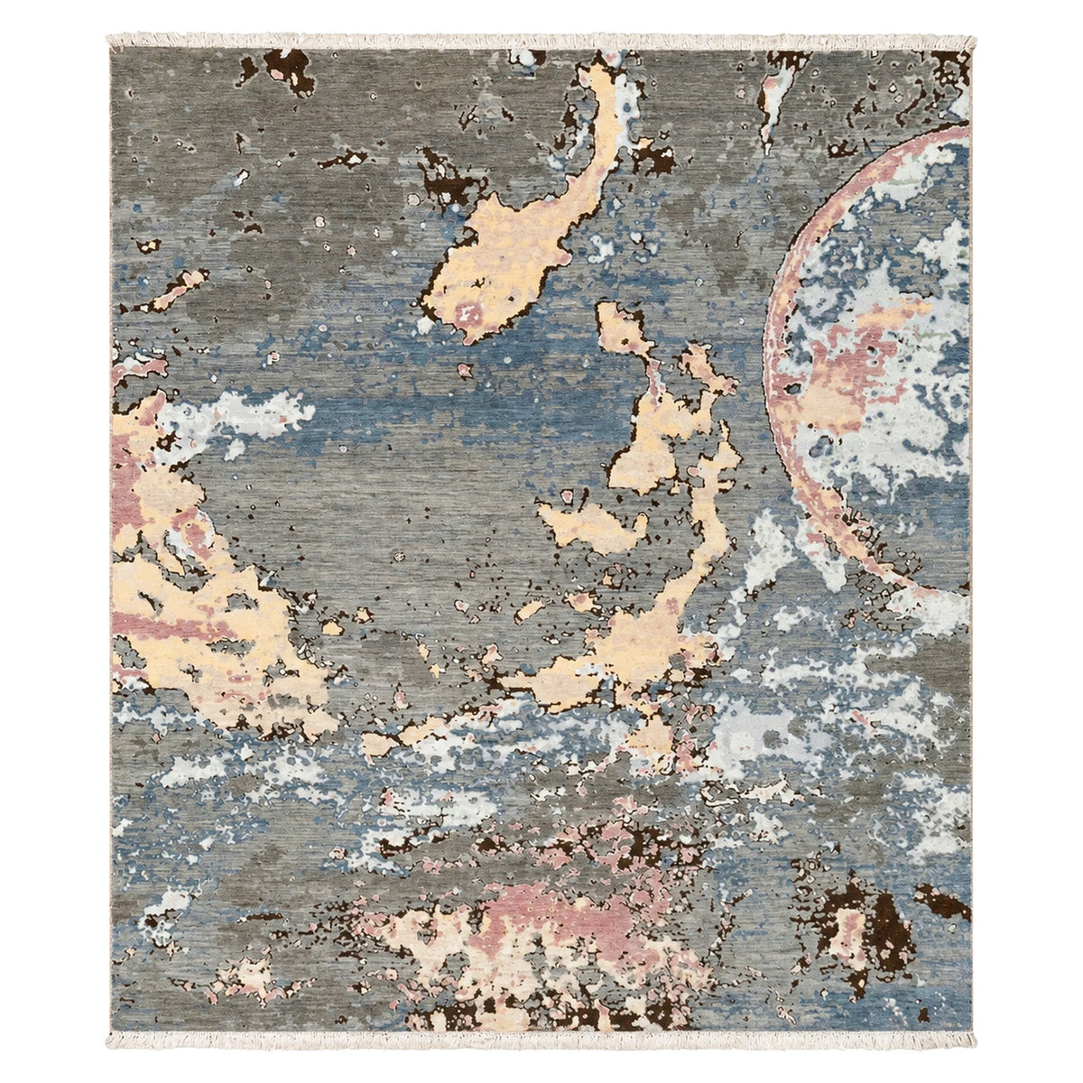 Genesis Earth Grey handmade Woolen Plush look Soft Pile Rug, full view on a white background