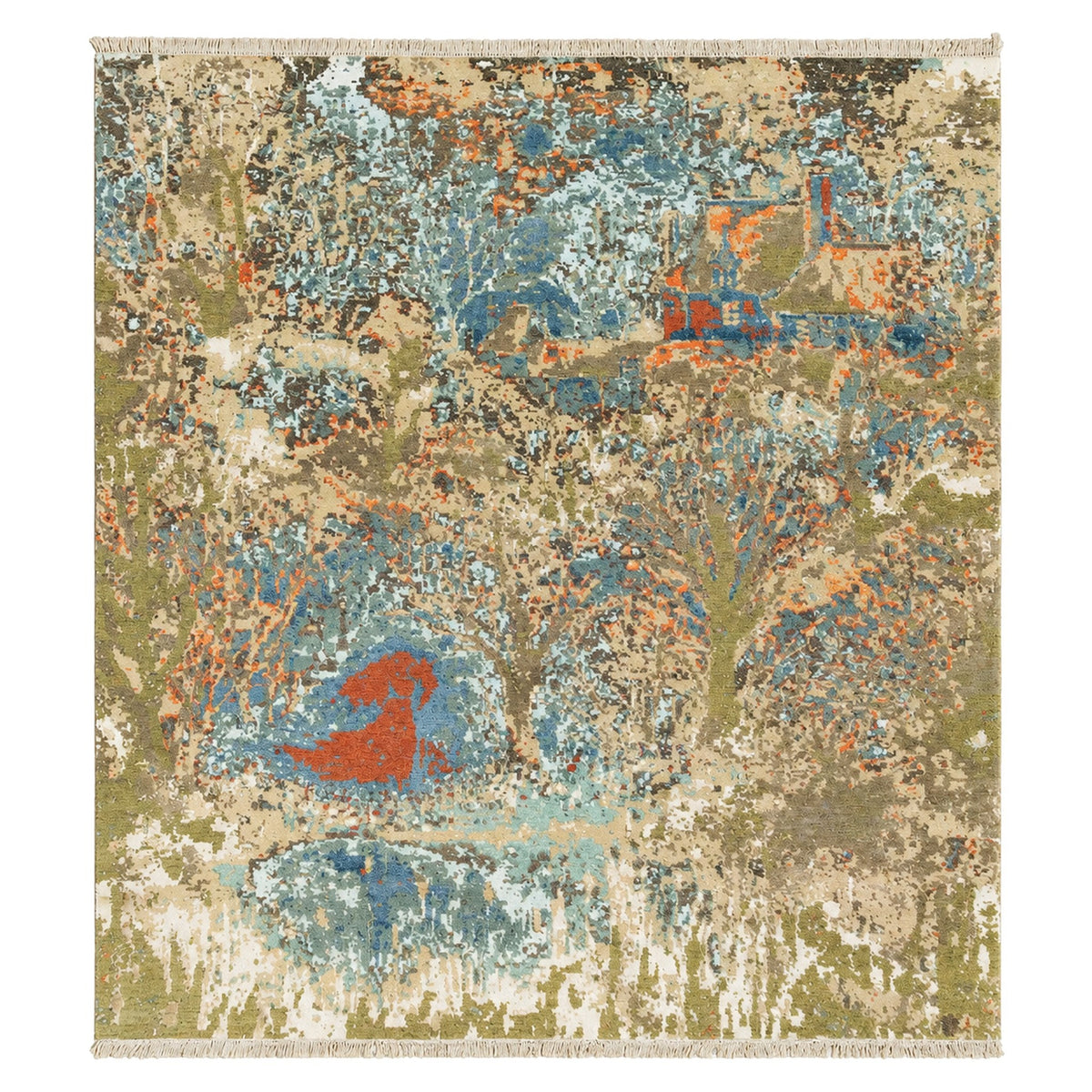 Maribelle Wool & Silk Large Hand Knotted Abstract Painting Canvas Designer Rug, full view on a white background