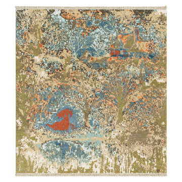 Maribelle Wool & Silk Large Hand Knotted Abstract Painting Canvas Designer Rug, full view on a white background
