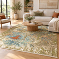 Maribelle Wool & Silk Large Hand Knotted Abstract Painting Canvas Designer Rug in a living room