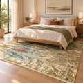 Maribelle Wool & Silk Large Hand Knotted Abstract Painting Canvas Designer Rug in a bedroom