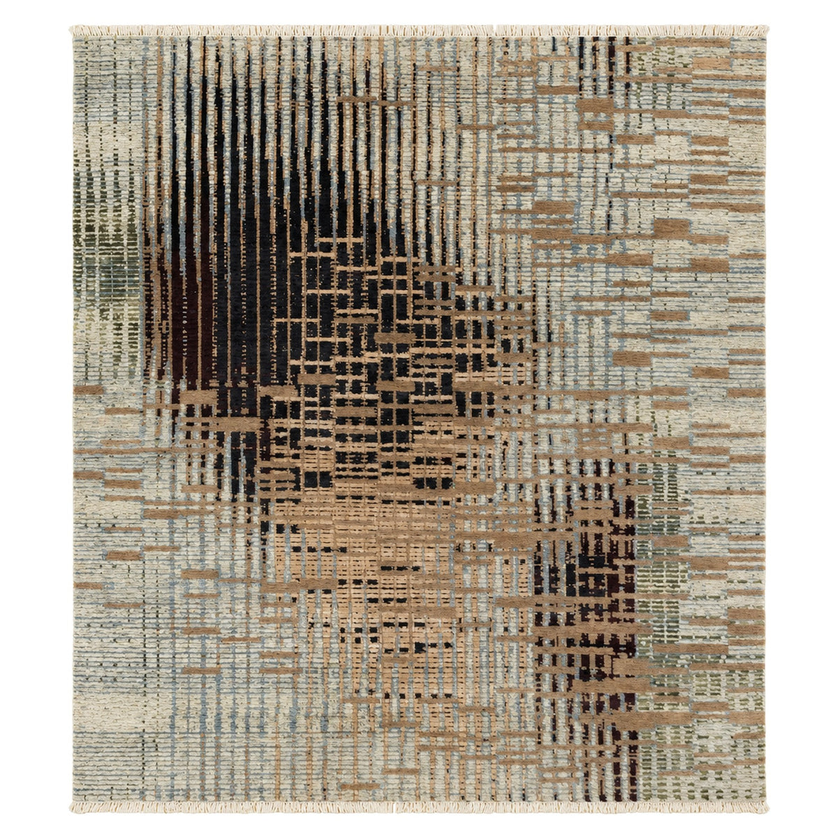 Mystique Grafton Grey Mustard Modern Designer Transitional Rug, full view on a white background