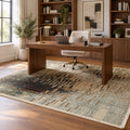 Mystique Grafton Grey Mustard Modern Designer Transitional Rug in a home office
