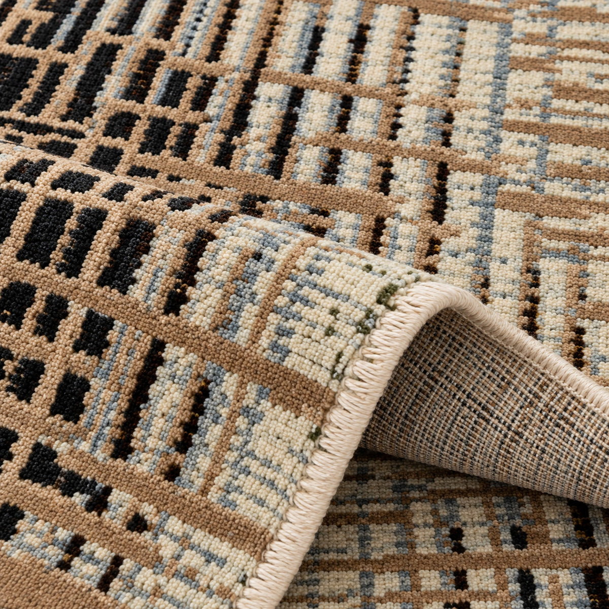 Mystique Grafton Grey Mustard Modern Designer Transitional Rug, folded corner showing the back