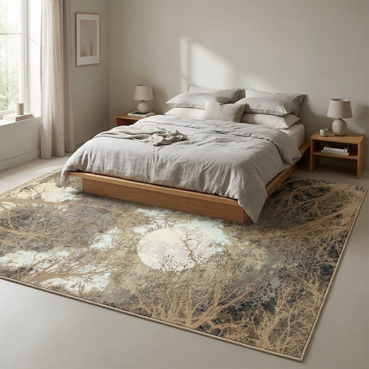 Natural Moon Theme Tree of life hand Knotted High Quality Wool Rug in a bedroom