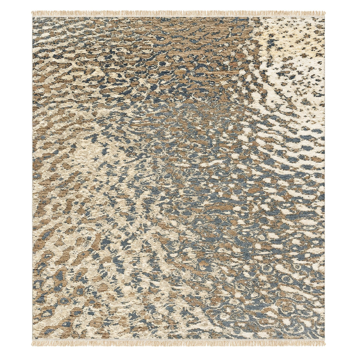 Zebra Pattern Ivory Brown hand knotted Large Area Rug For Living Room, full view on a white background