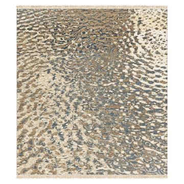 Zebra Pattern Ivory Brown hand knotted Large Area Rug For Living Room, full view on a white background