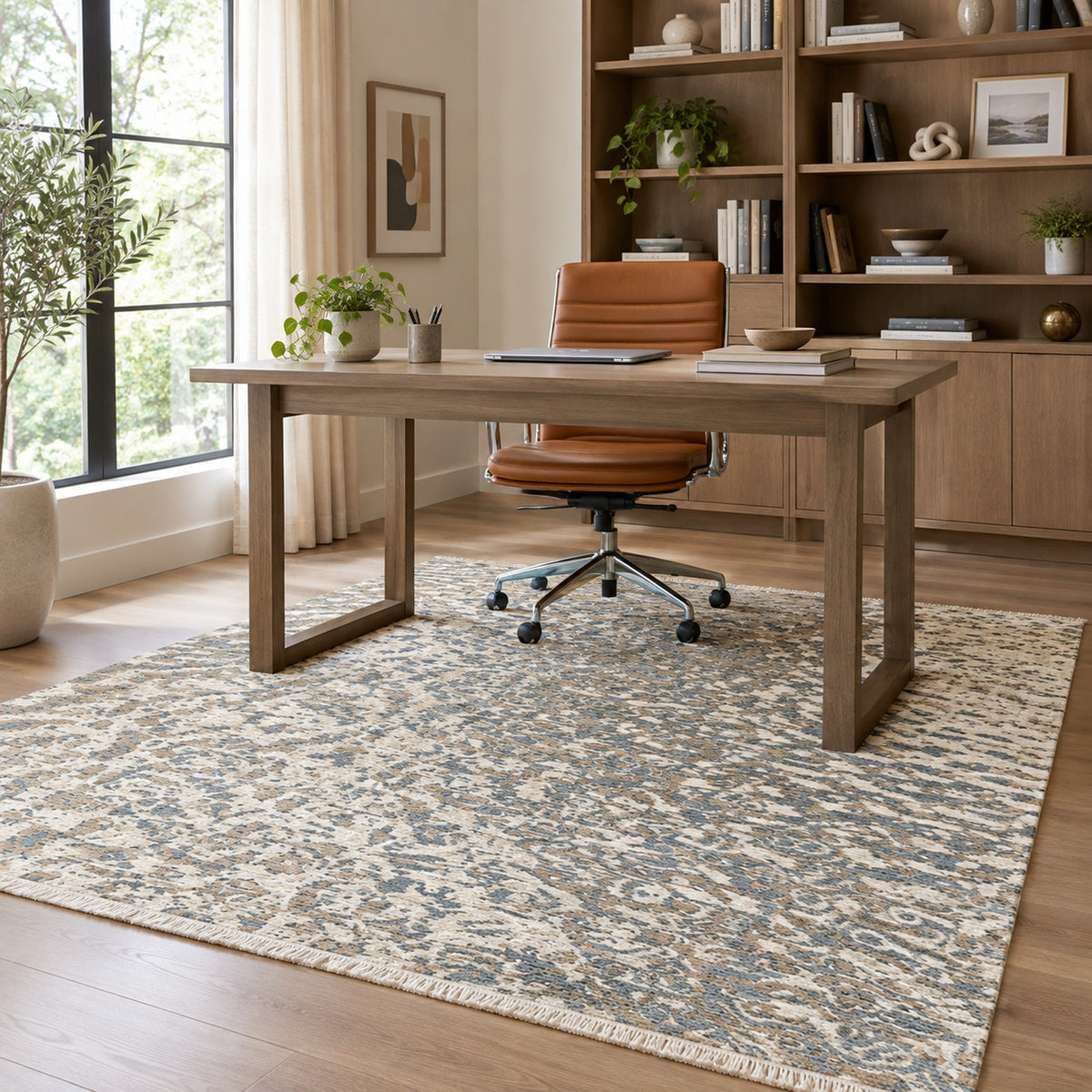 Zebra Pattern Ivory Brown hand knotted Large Area Rug For Living Room in a home office