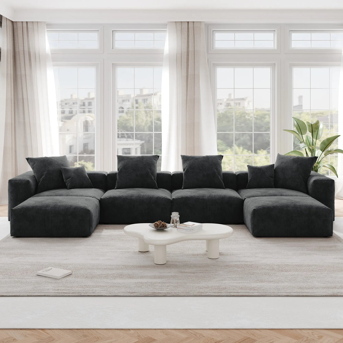 Pixel Modern Modular Sofa, Corduroy Slipcovers - Replacement Covers Only, Black