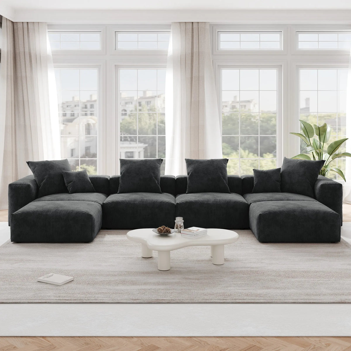 Pixel Modern Modular Sofa, Corduroy Slipcovers - Replacement Covers Only, Black