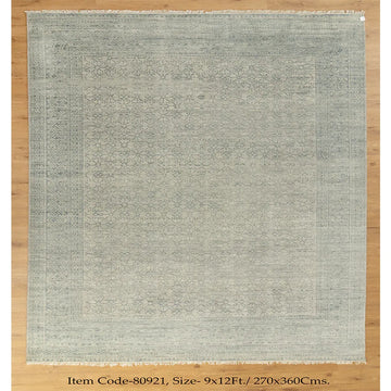 Gray Silver Floral Traditional Faded Color Hand Knotted Rug