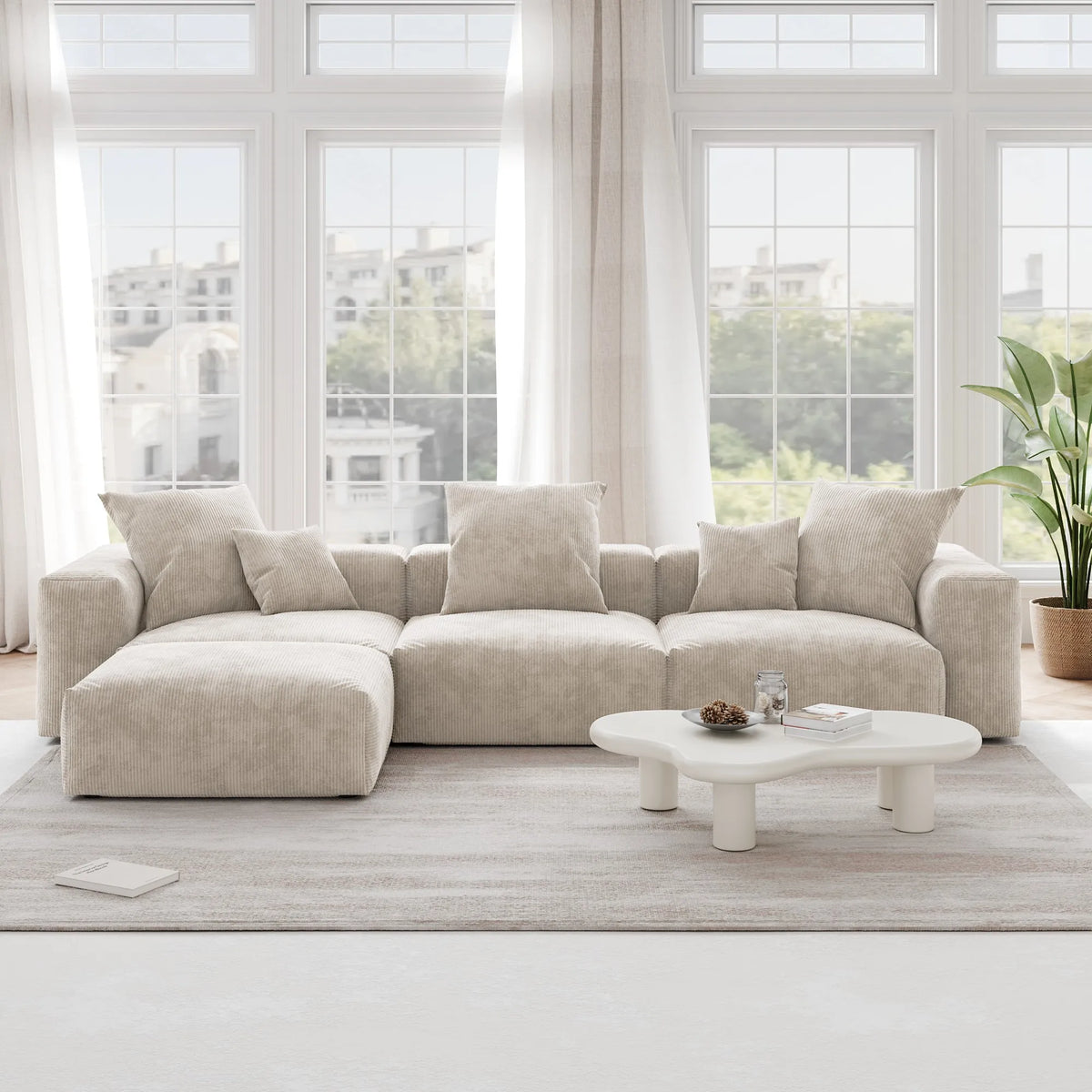 Pixel Modern Modular Sofa, Corduroy Slipcovers - Replacement Covers Only, Beige