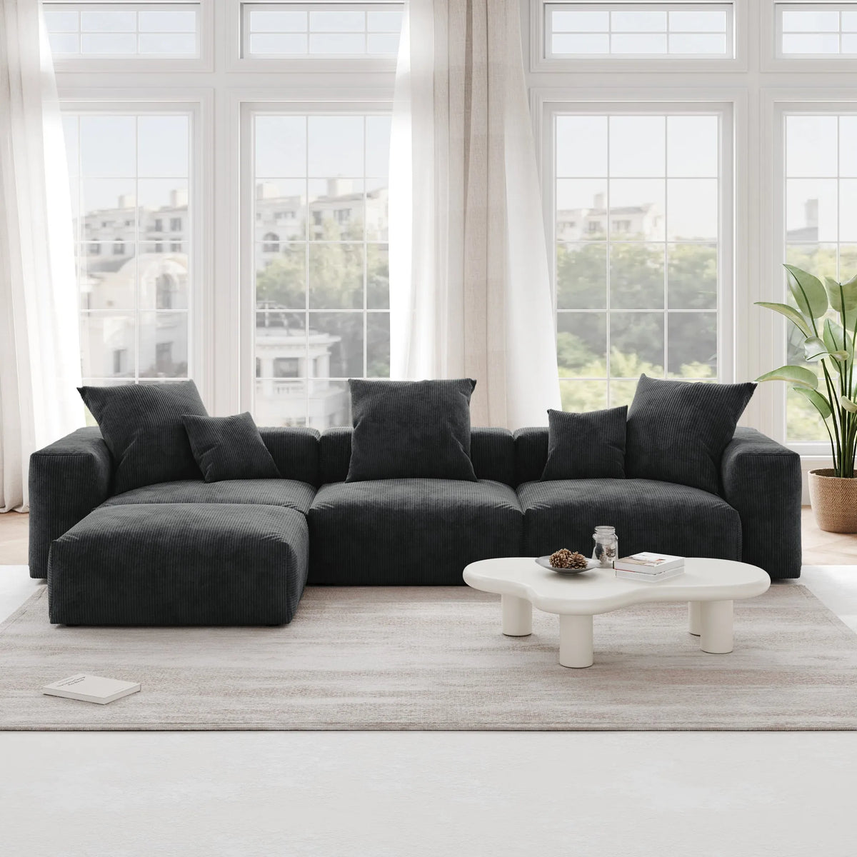 Pixel Modern Modular Sofa, Corduroy Slipcovers - Replacement Covers Only, Black
