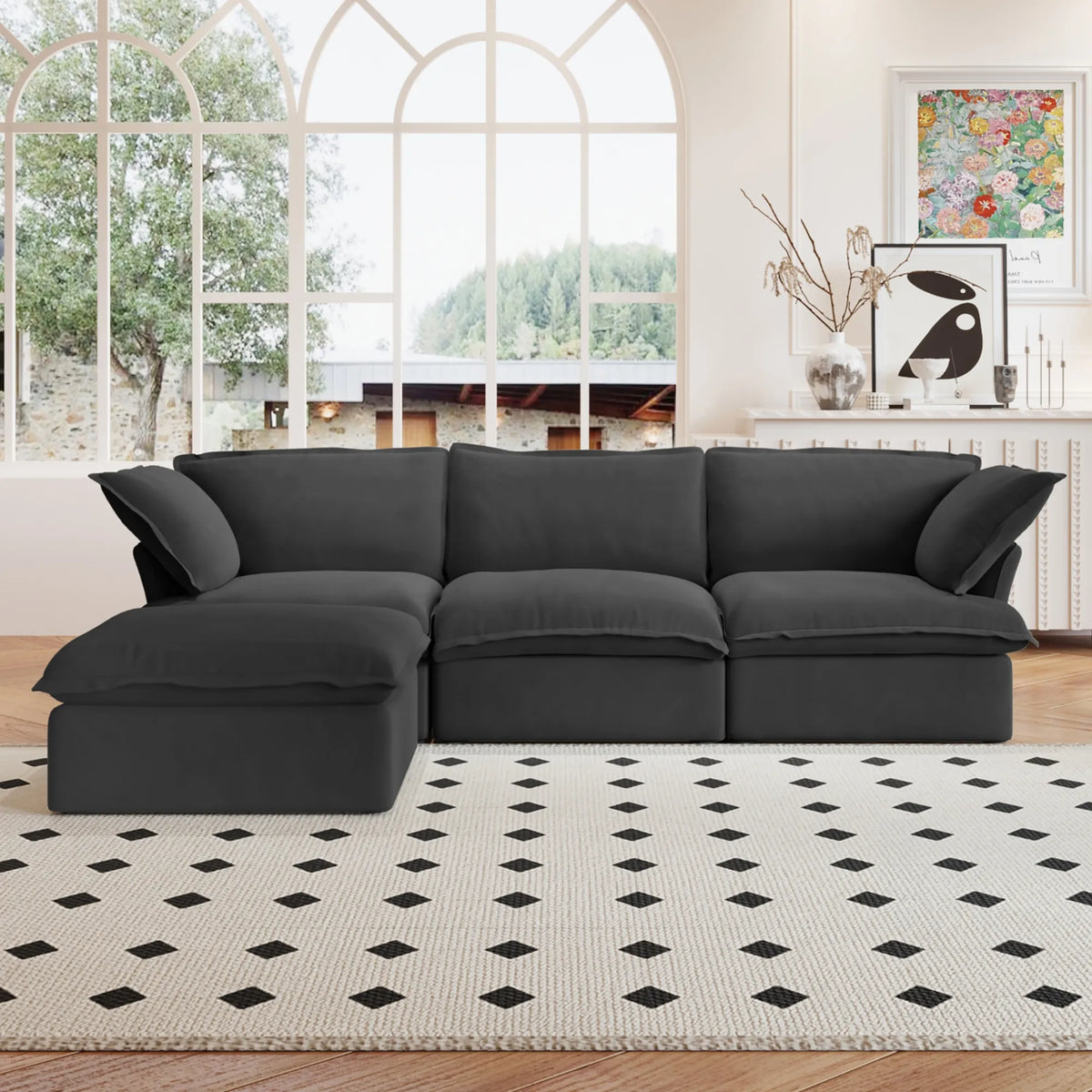 Sky Classic Linen Cloud Sofa, Linen Sectional Sofa Slipcovers - Replacement Covers Only, Black