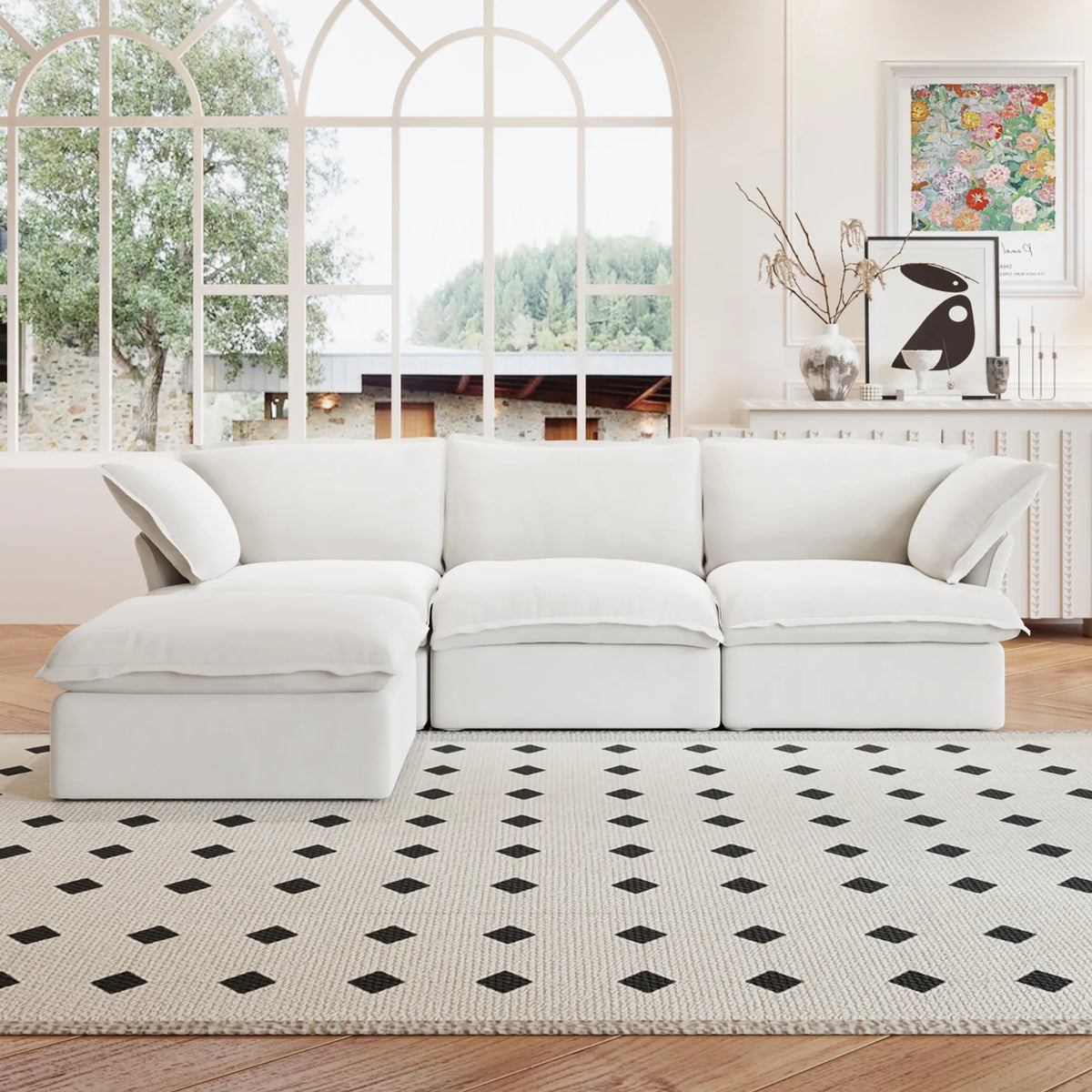 Sky Classic Linen Cloud Sofa, Linen Sectional Sofa Slipcovers - Replacement Covers Only, White