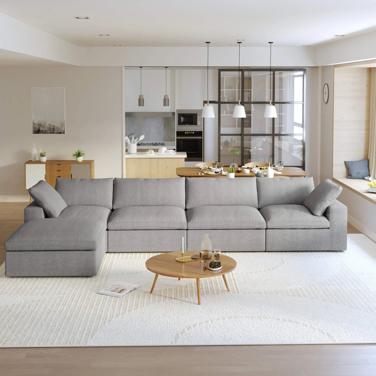 Sky Cloud Sectional Sofa, Linen Slipcovers - Replacement Covers Only, Light Grey