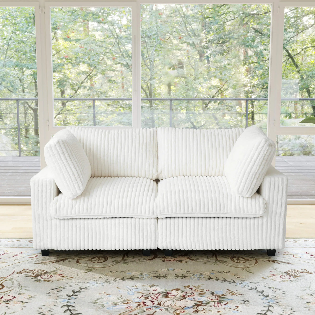 Sky Cloud Pro Sectional Sofa, Plush Comfort Plush Fabric Loveseats 2-Seaters, Beige