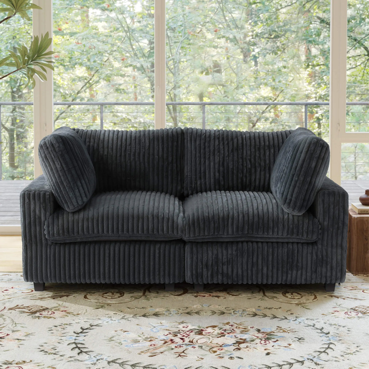 Sky Cloud Pro Sectional Sofa, Plush Comfort Plush Fabric Loveseats 2-Seaters, Black