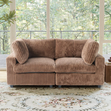 Sky Cloud Pro Sectional Sofa, Plush Comfort Plush Fabric Loveseats 2-Seaters, Brown