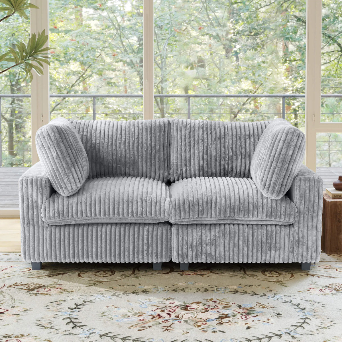 Sky Cloud Pro Sectional Sofa, Plush Comfort Plush Fabric Loveseats 2-Seaters, Light Grey