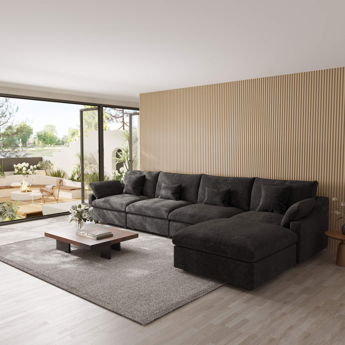 Sky Cloud Slope Sectional Sofa, Pet-Friendly Linen L-Shaped Sectional 5-Seater