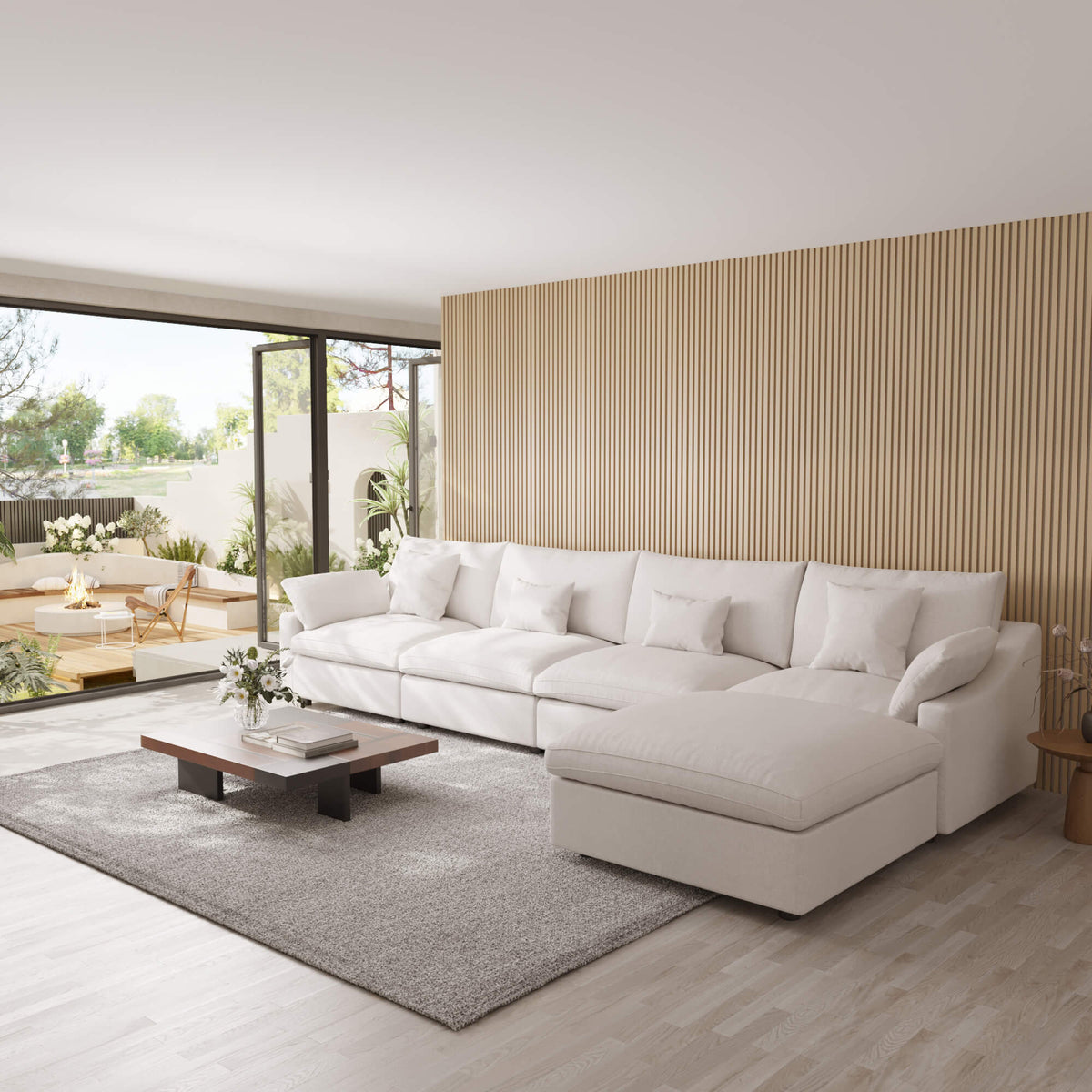 Sky Cloud Slope Sectional Sofa, Pet-Friendly Linen L-Shaped Sectional 5-Seater