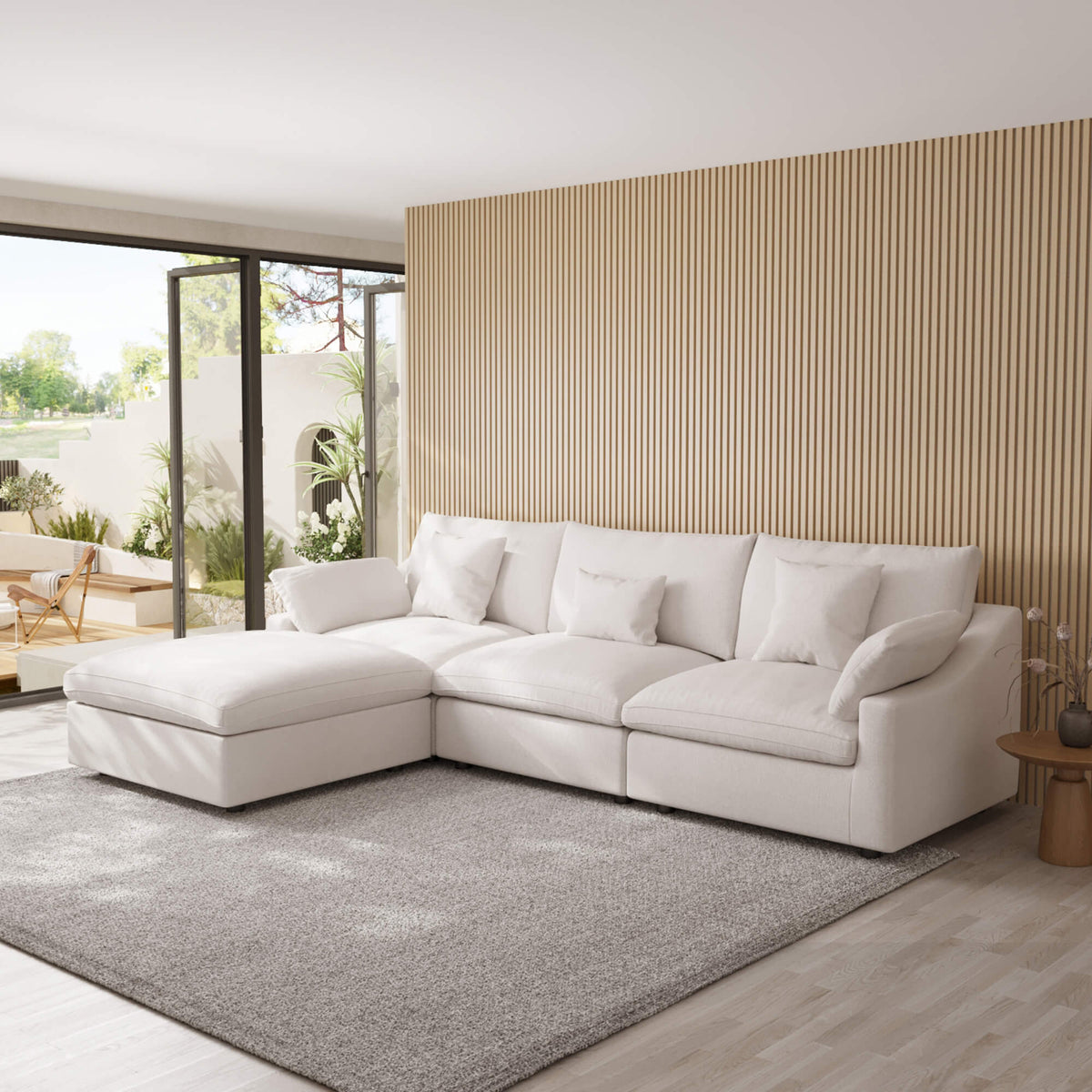 Sky Cloud Slope Sectional Sofa, Modular Comfort Linen L-Shaped Sectional 4-Seater