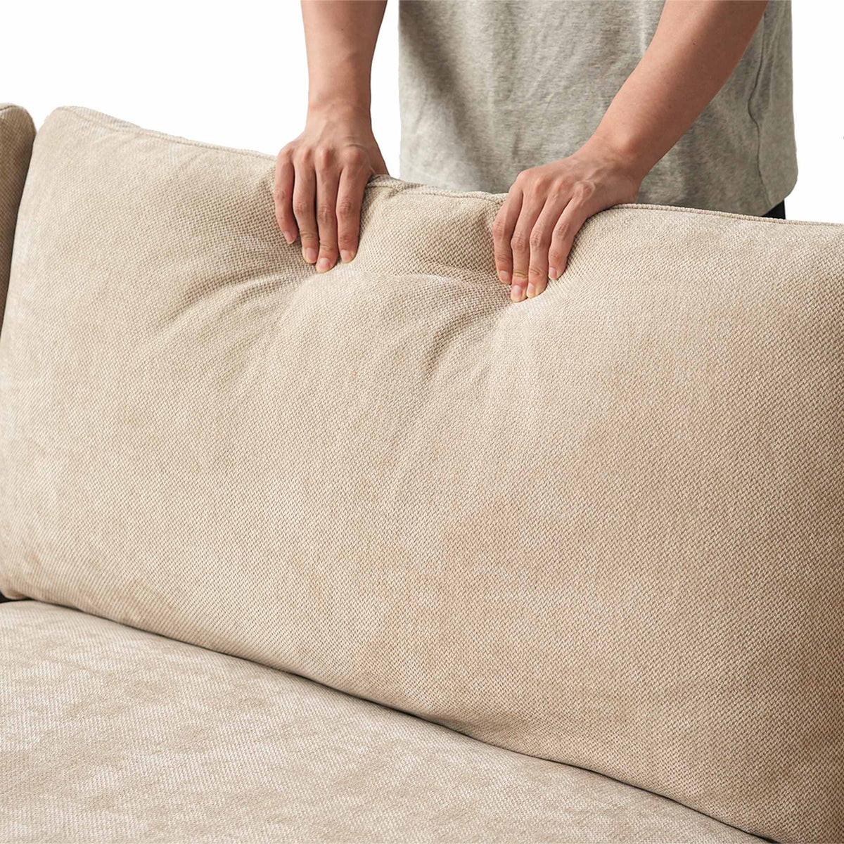 Sky Cloud Slope Sectional Sofa, Modular Comfort Linen L-Shaped Sectional 4-Seater, Khaki